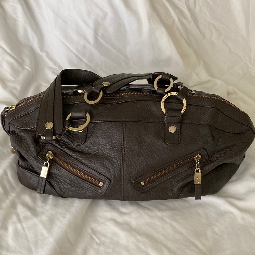 Elliott Lucca Dark brown soft pebbled leather handbag purse beautiful rare